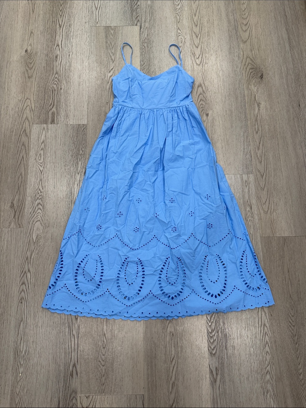 Calypso St. Barth Bright Blue Eyelet Midi Sundress with Spaghetti Straps